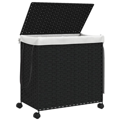 vidaXL Panier à linge avec roulettes noir 60x35x60,5 cm résine tressée