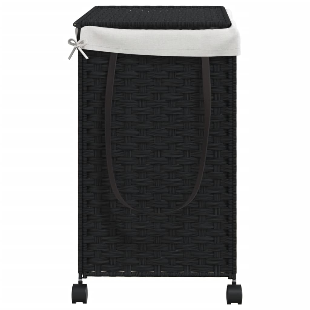 vidaXL Panier à linge avec roulettes noir 60x35x60,5 cm résine tressée