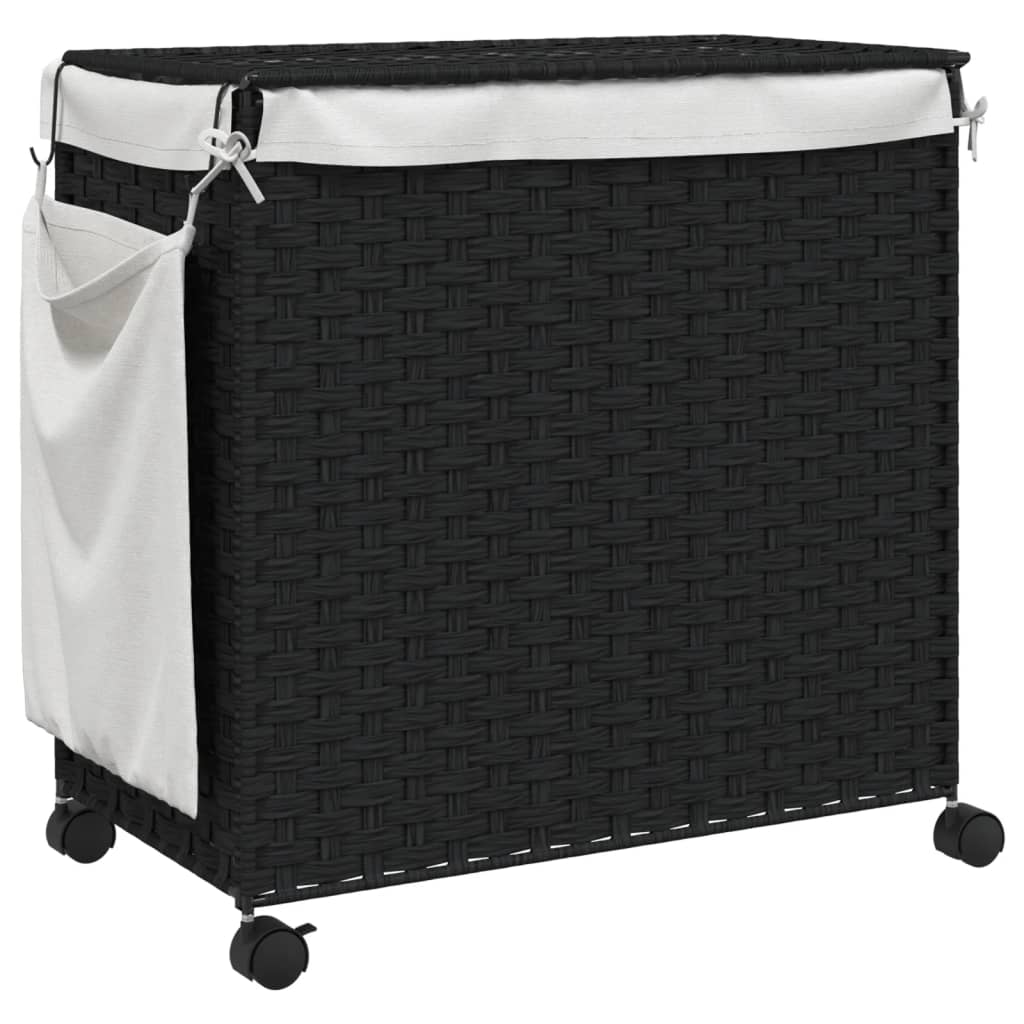 vidaXL Panier à linge avec roulettes noir 60x35x60,5 cm résine tressée
