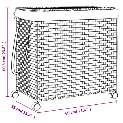 vidaXL Panier à linge avec roulettes noir 60x35x60,5 cm résine tressée