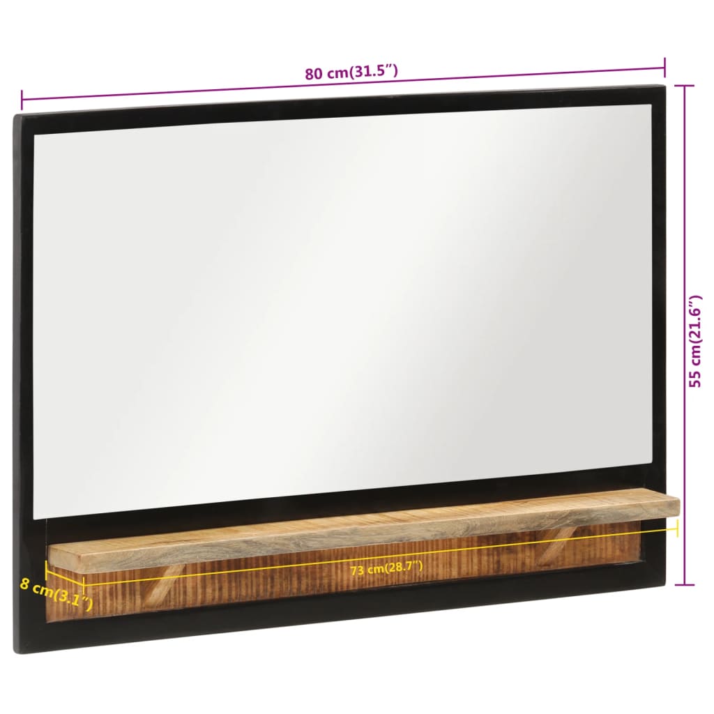 vidaXL Miroir avec étagère 80x8x55 cm verre et bois massif manguier