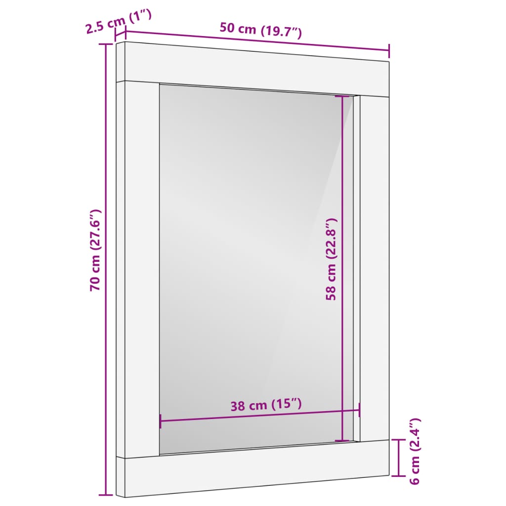 vidaXL Miroir de bain 50x70x2,5 cm bois de manguier massif et verre
