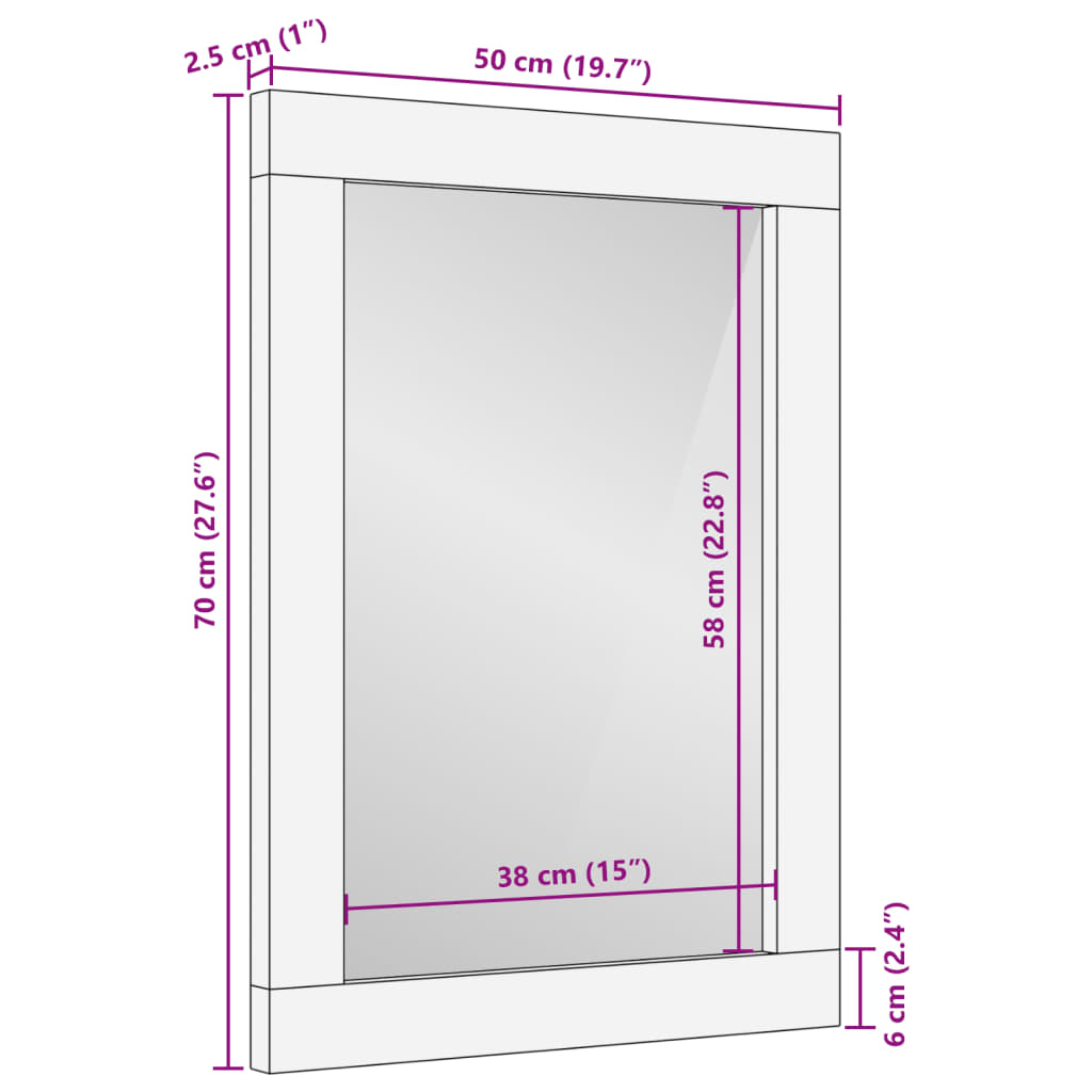 vidaXL Miroir de bain 50x70x2,5 cm bois de manguier massif et verre