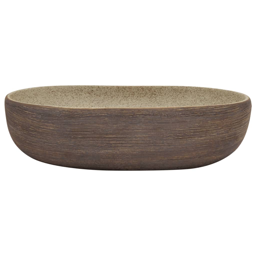 vidaXL Vasque à poser sable et marron ovale 59x40x14 cm céramique