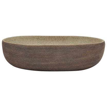 vidaXL Vasque à poser sable et marron ovale 59x40x14 cm céramique