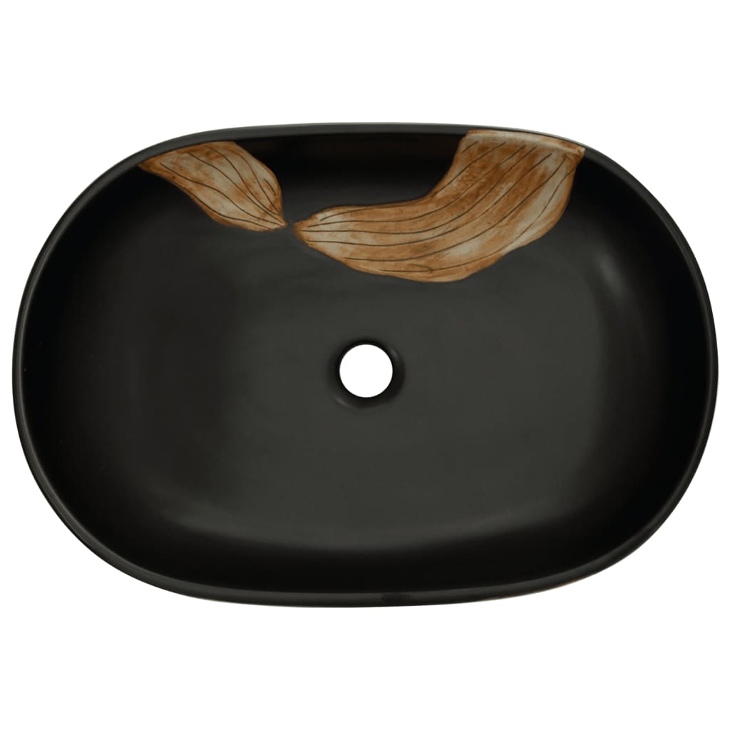 vidaXL Vasque à poser noir ovale 59x40x14 cm céramique