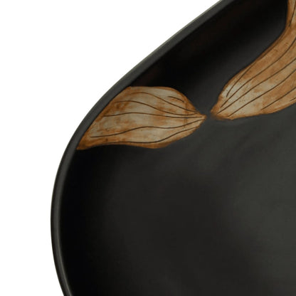vidaXL Vasque à poser noir ovale 59x40x14 cm céramique