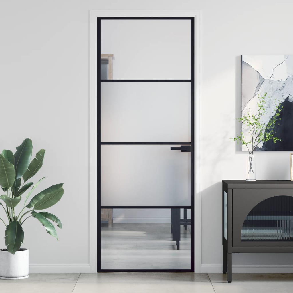 vidaXL Porte intérieure mince noir 76x201,5 cm verre trempé aluminium