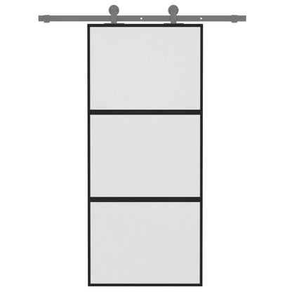 vidaXL Porte coulissante noir 90x205 cm verre trempé aluminium