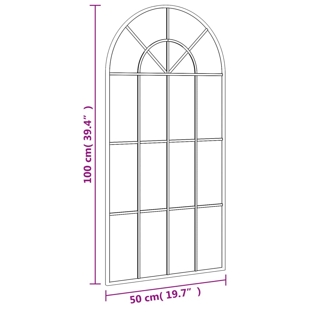 vidaXL Miroir mural noir 50x100 cm arche fer