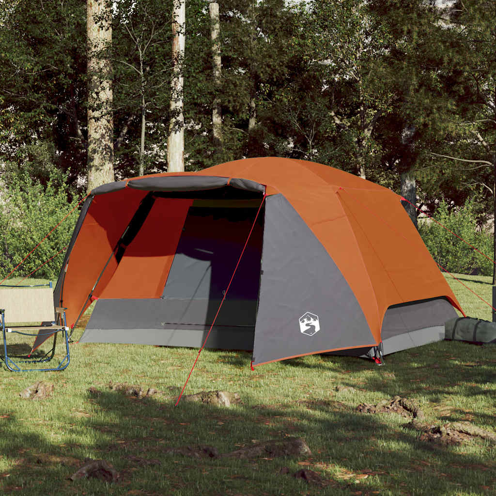 vidaXL Tente de camping et porche 4 personnes gris orange imperméable