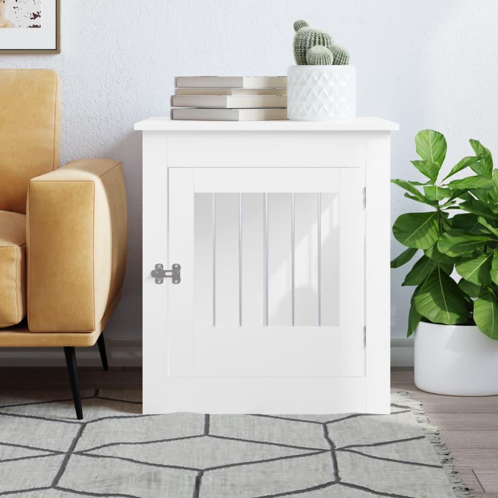 vidaXL Meuble de cage pour chiens blanc 64,5x80x71cm bois d'ingénierie