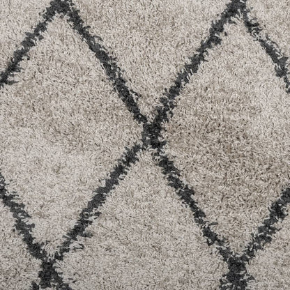 vidaXL Tapis shaggy à poils longs moderne beige et anthracite Ø 100 cm