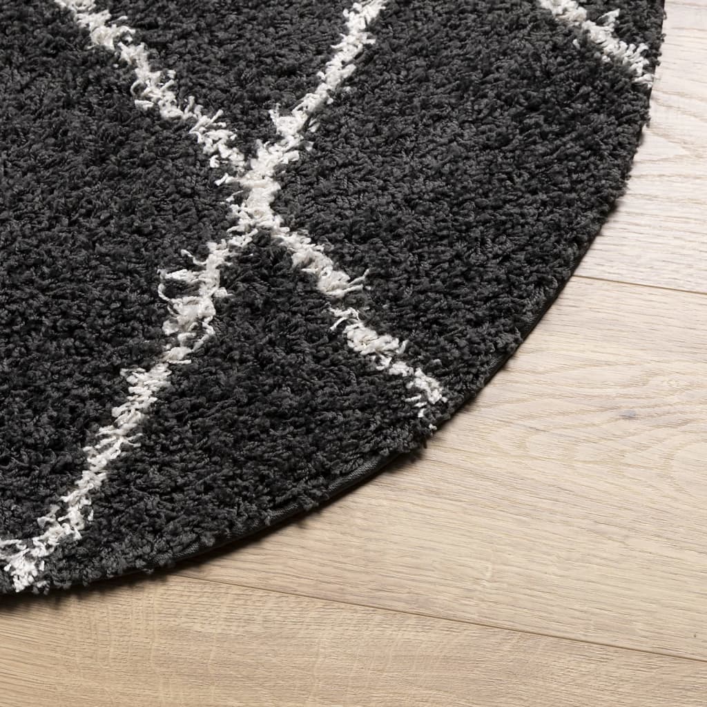 vidaXL Tapis shaggy à poils longs moderne noir et crème Ø 280 cm