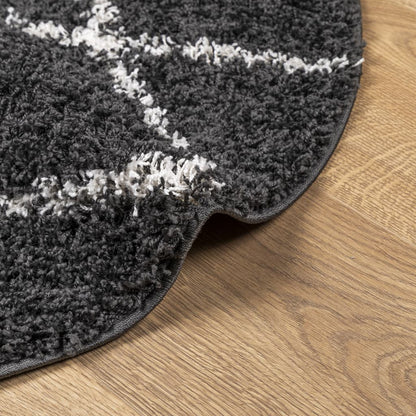 vidaXL Tapis shaggy à poils longs moderne noir et crème Ø 280 cm