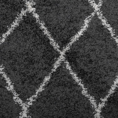 vidaXL Tapis shaggy à poils longs moderne noir et crème Ø 280 cm