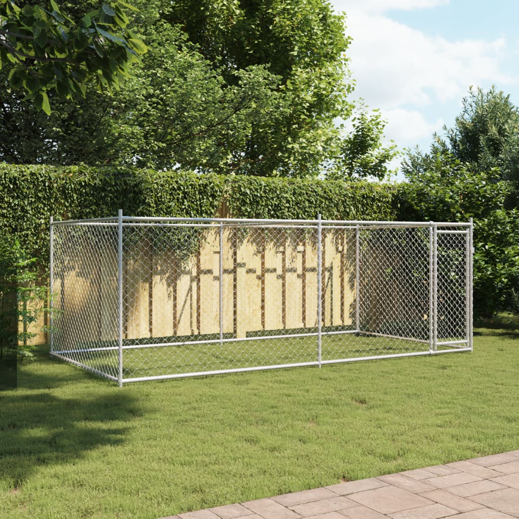 vidaXL Cage pour chien avec porte gris 4x2x1,5 m acier galvanisé