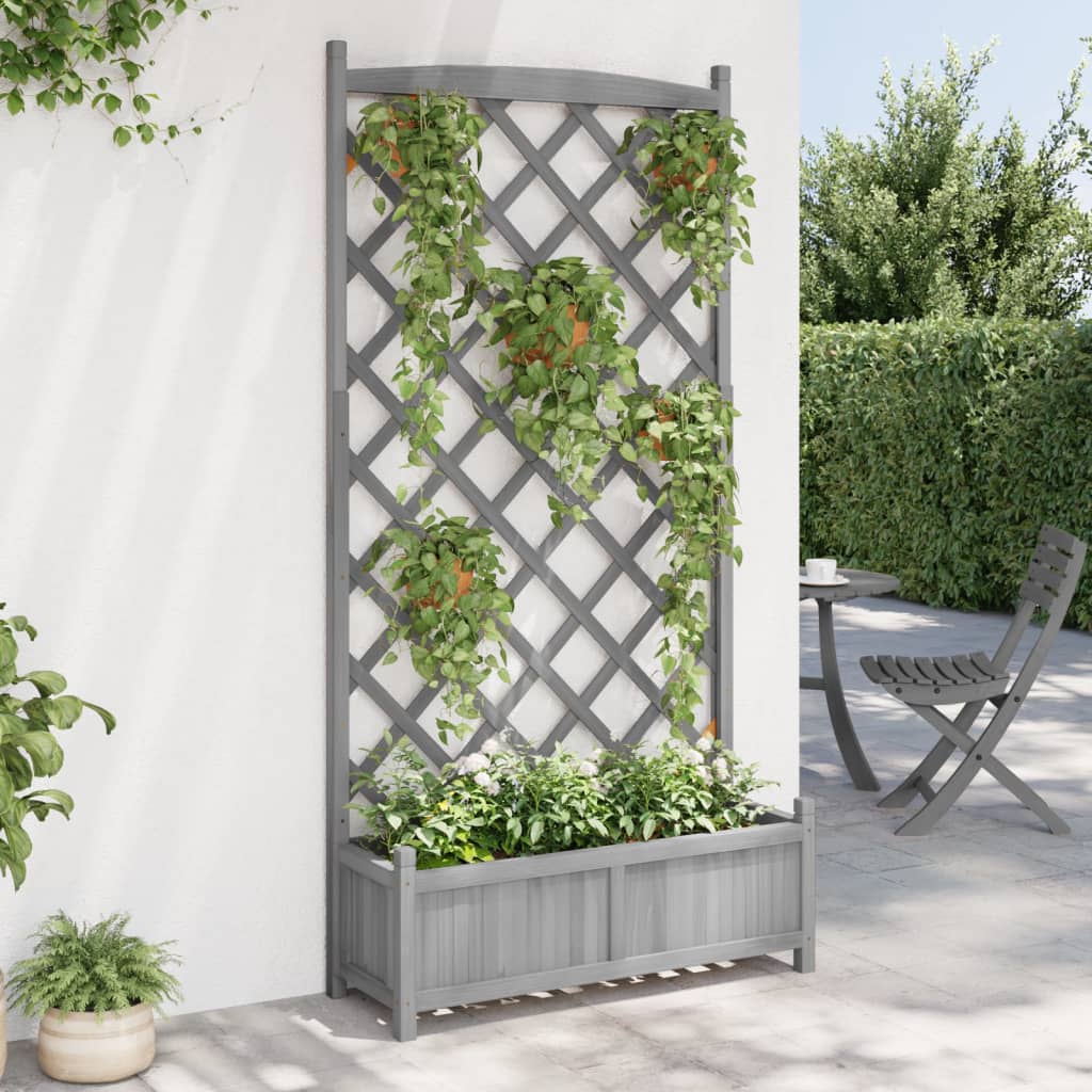 vidaXL Jardinière avec treillis gris bois massif de sapin
