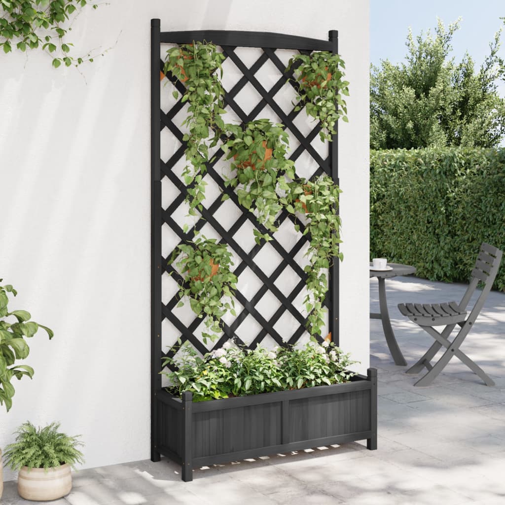 vidaXL Jardinière avec treillis noir bois massif de sapin
