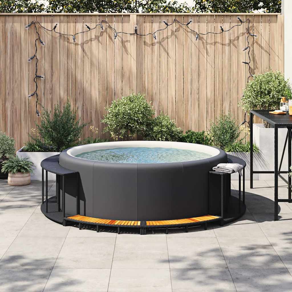 vidaXL Cadre de bain à remous rangement et marche noir résine tressée