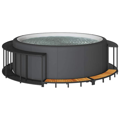 vidaXL Cadre de bain à remous rangement et marche noir résine tressée