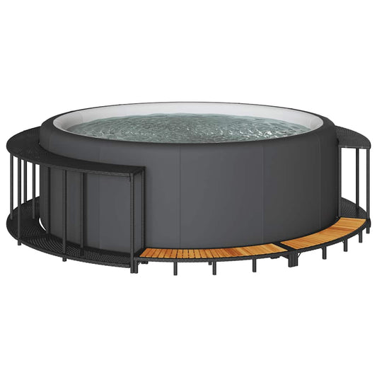 vidaXL Cadre de bain à remous rangement et marche noir résine tressée