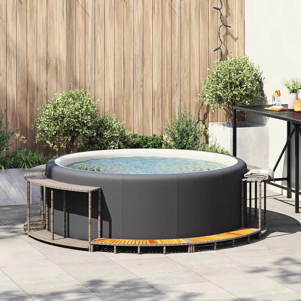 vidaXL Cadre de bain à remous rangement et marche gris résine tressée