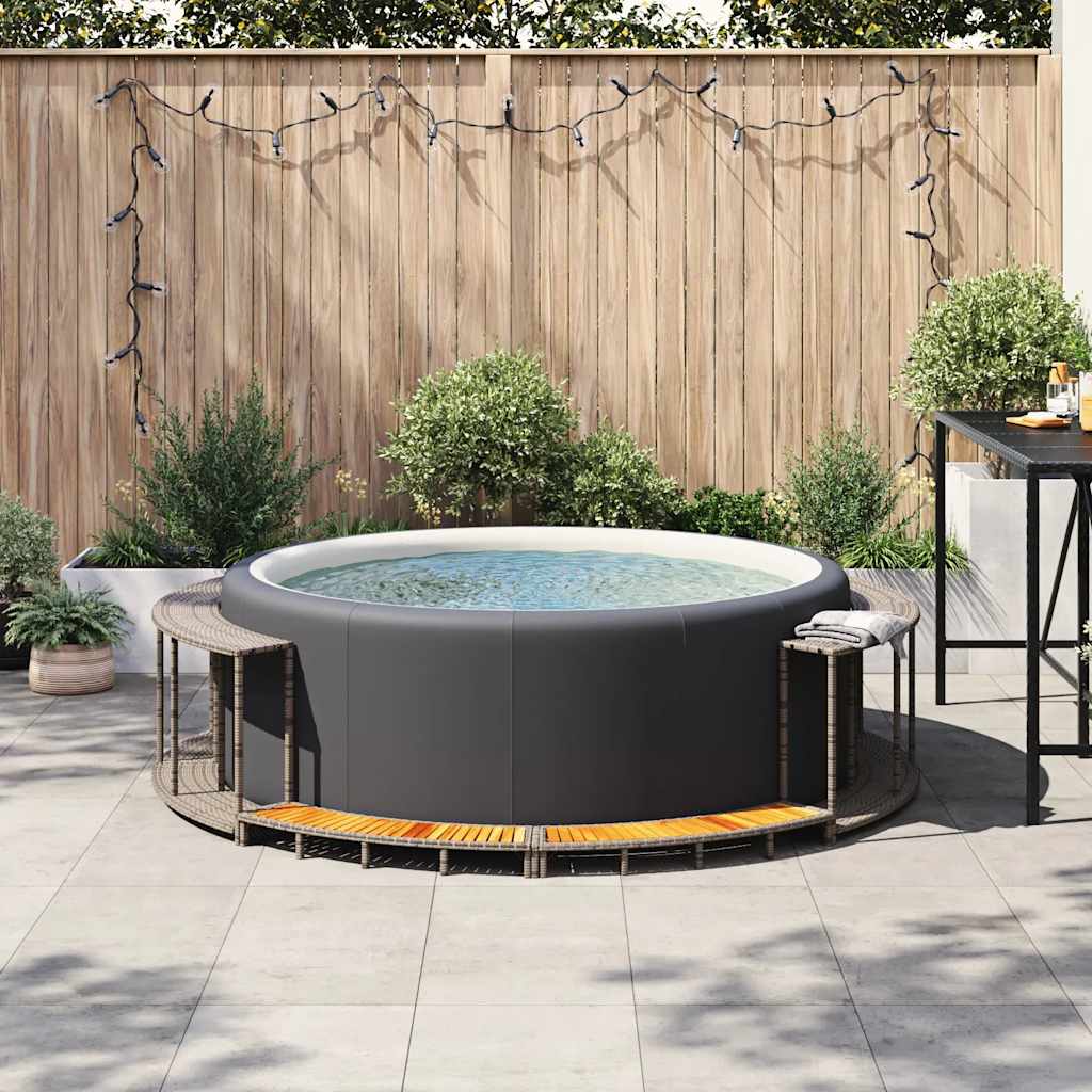 vidaXL Cadre de bain à remous rangement et marche gris résine tressée