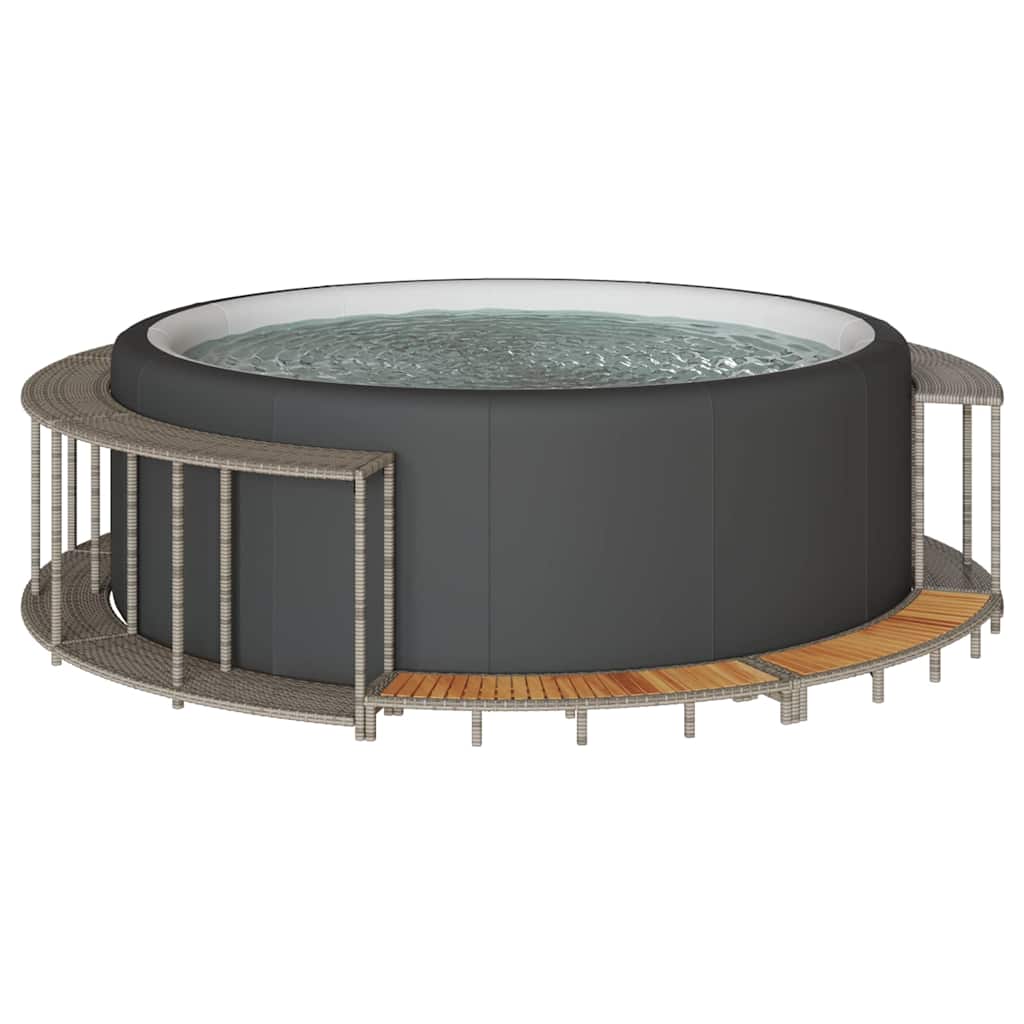 vidaXL Cadre de bain à remous rangement et marche gris résine tressée