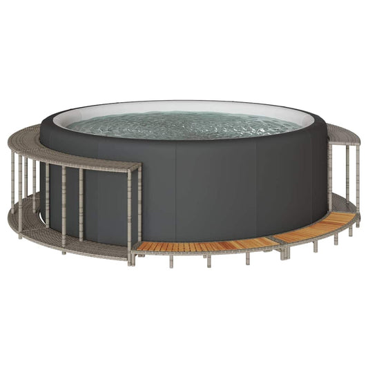 vidaXL Cadre de bain à remous rangement et marche gris résine tressée