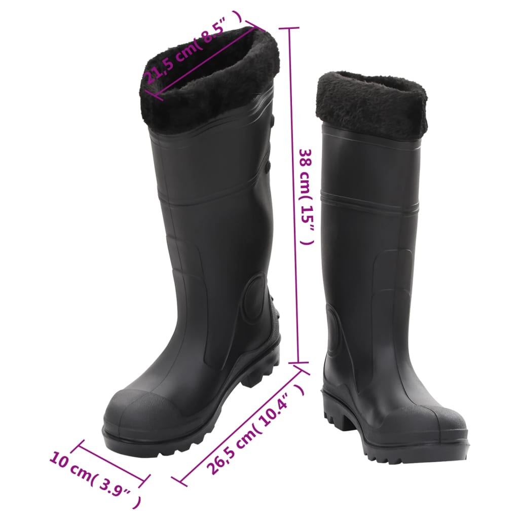 vidaXL Bottes de pluie avec chaussettes amovibles noir taille 39 PVC