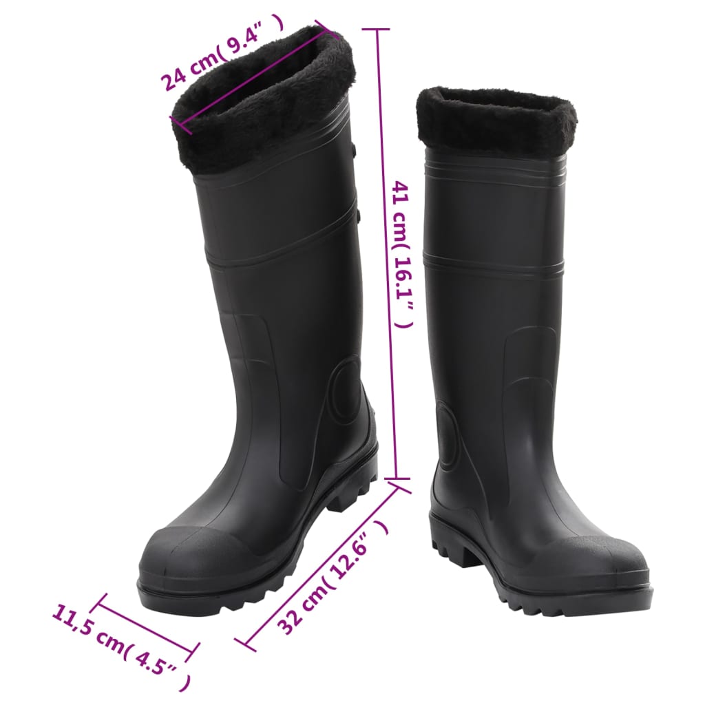vidaXL Bottes de pluie avec chaussettes amovibles noir taille 46 PVC