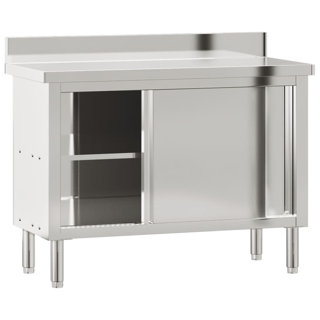 vidaXL Table de travail de cuisine avec portes coulissantes inox