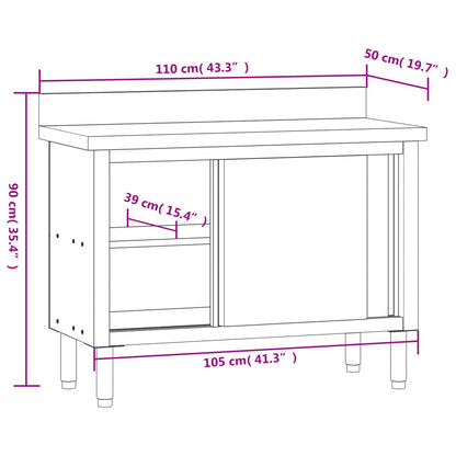 vidaXL Table de travail de cuisine avec portes coulissantes inox