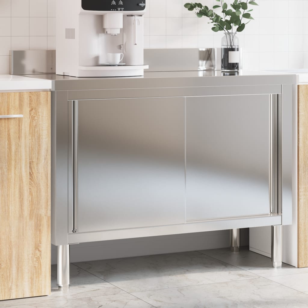 vidaXL Table de travail de cuisine avec portes coulissantes inox