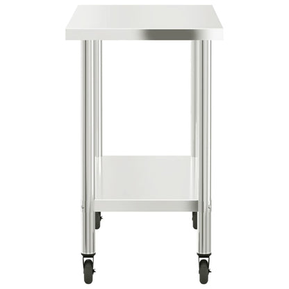 vidaXL Table de travail de cuisine avec roues 110x55x85 cm inox