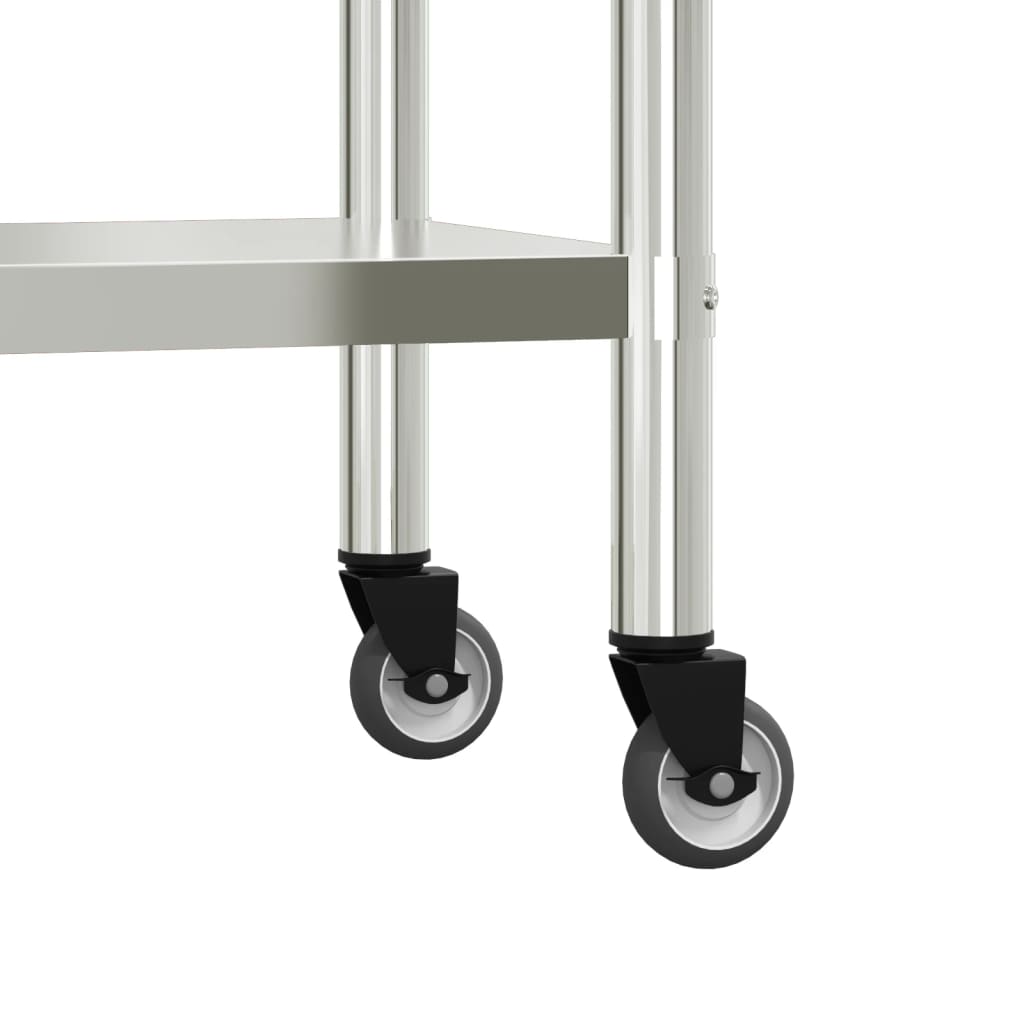 vidaXL Table de travail de cuisine avec roues 110x55x85 cm inox