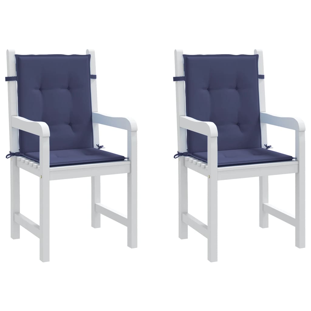 vidaXL Coussins de chaise à dossier bas lot de 2 bleu marine tissu
