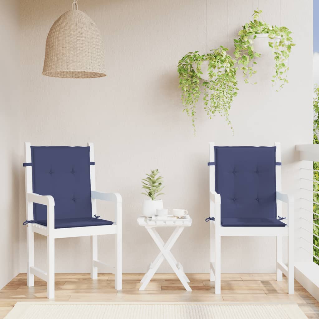 vidaXL Coussins de chaise à dossier bas lot de 2 bleu marine tissu