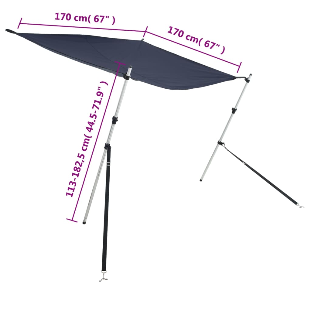 vidaXL Extension d'ombrage T-Top bleu 170x170x(113-182,5) cm