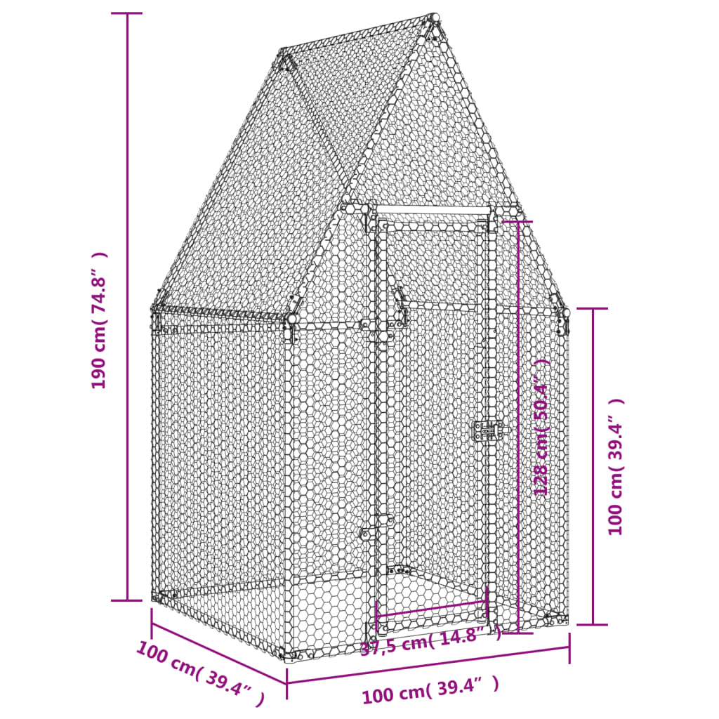 vidaXL Cage pour poules argenté 100x100x190 cm acier galvanisé
