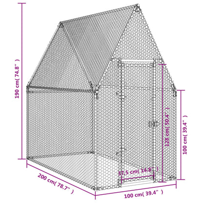 vidaXL Cage pour poules argenté 200x100x190 cm acier galvanisé