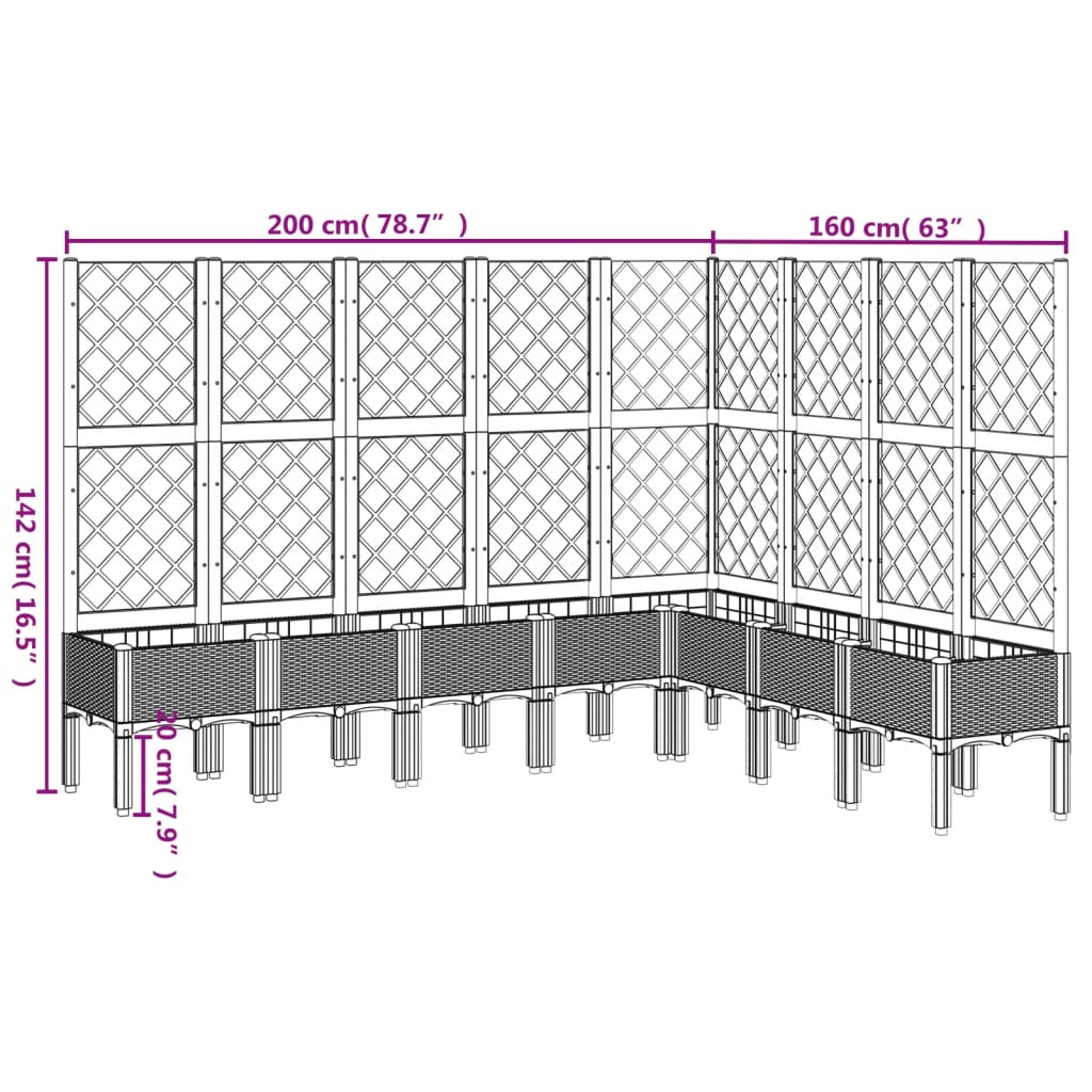 vidaXL Jardinière avec treillis blanc 200x160x142 cm PP