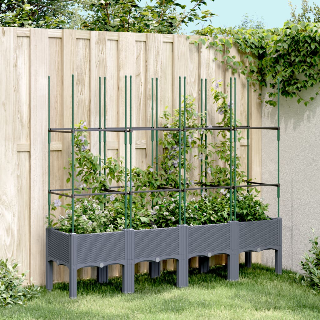 vidaXL Jardinière avec treillis gris 160x40x142,5 cm PP
