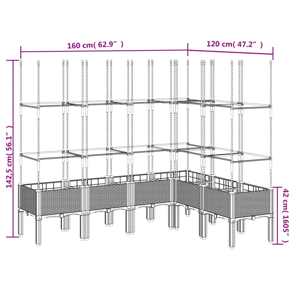 vidaXL Jardinière avec treillis gris 160x120x142,5 cm PP