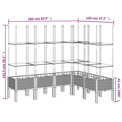 vidaXL Jardinière avec treillis gris 160x120x142,5 cm PP