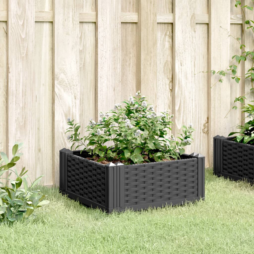 vidaXL Jardinière avec piquets noir 42,5x42,5x28,5 cm PP