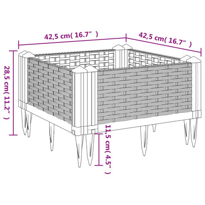 vidaXL Jardinière avec piquets gris clair 42,5x42,5x28,5 cm PP