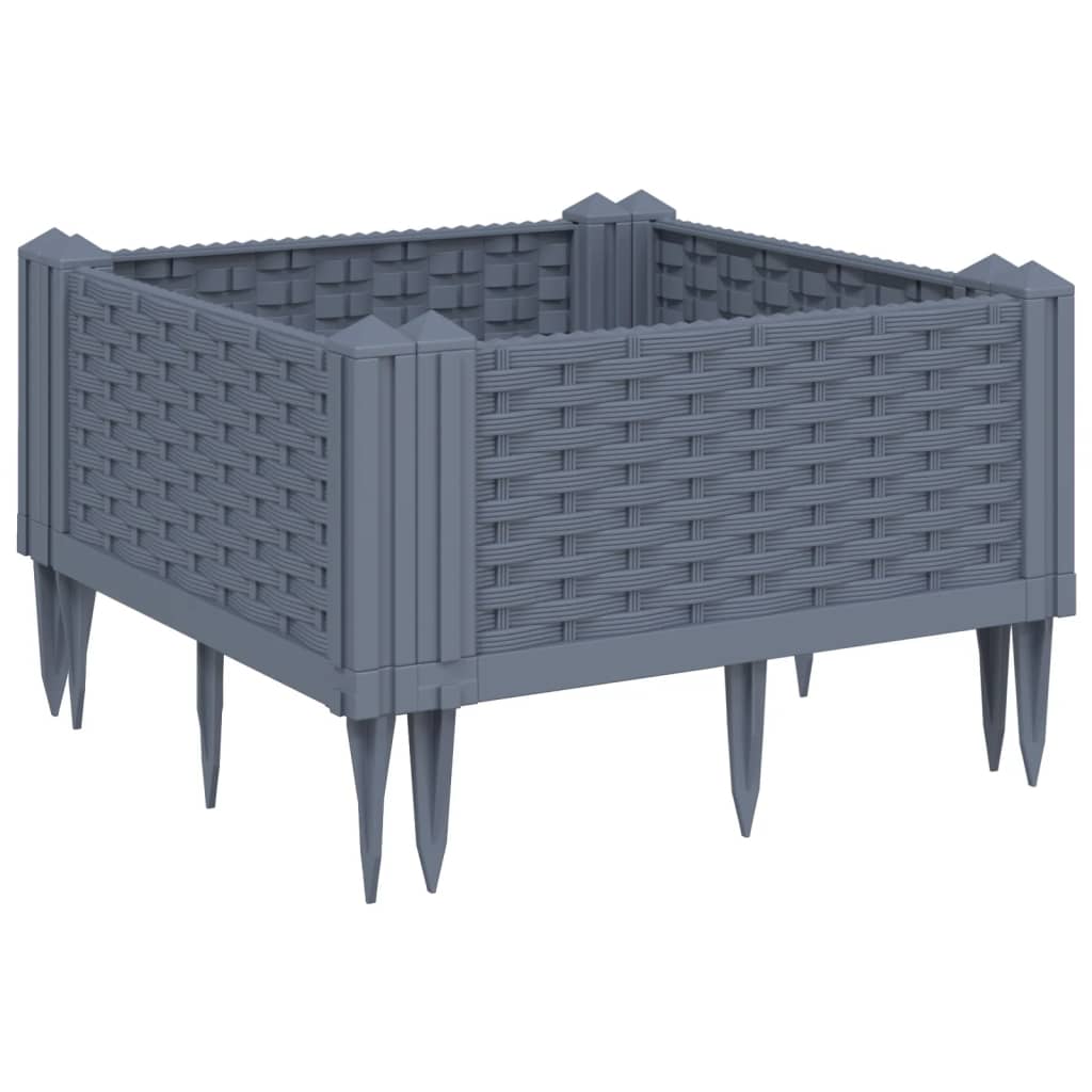 vidaXL Jardinière avec piquets gris 42,5x42,5x28,5 cm PP