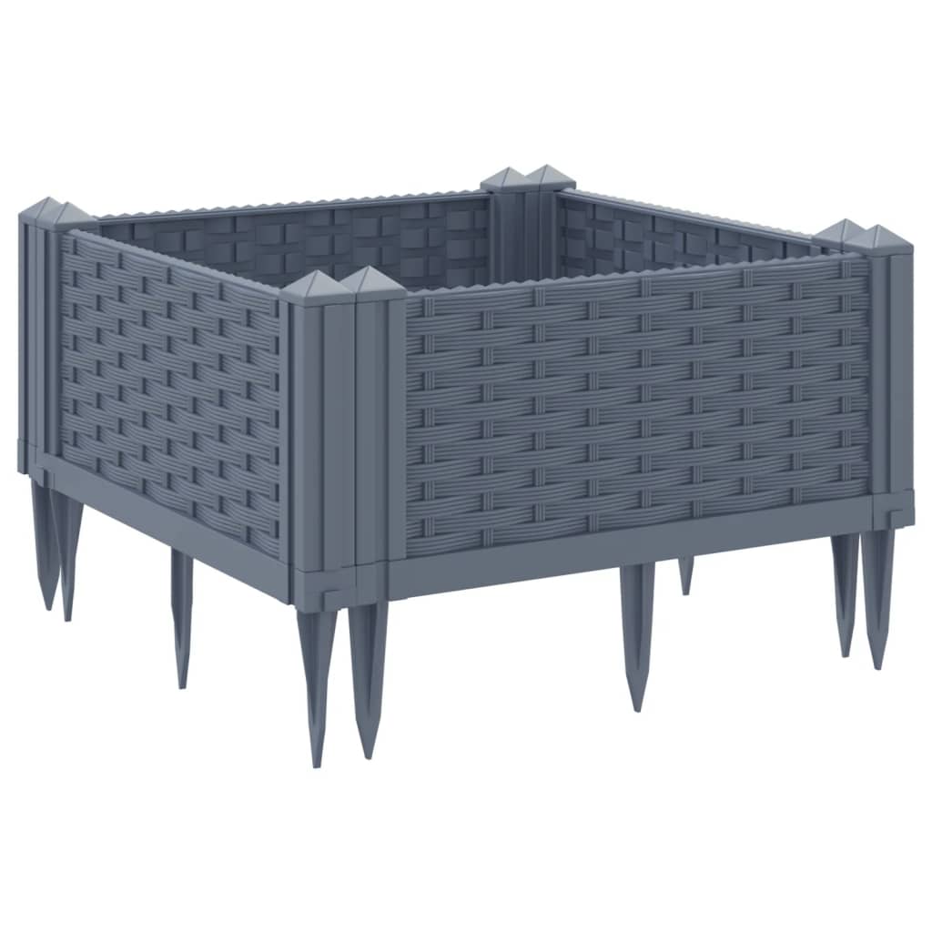 vidaXL Jardinière avec piquets gris 42,5x42,5x28,5 cm PP